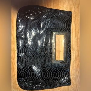 MICHAEL KORS MK Black Snakeskin Gold Handle Clutch Purse